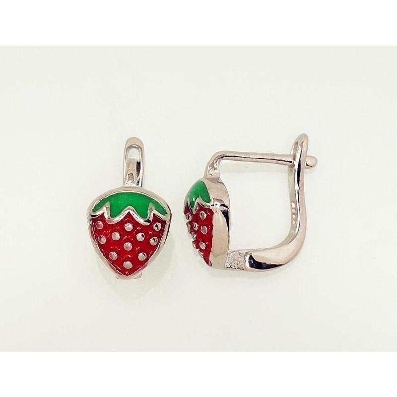 Silver earrings with 'english' lock, Silver 925°, Rhodium (Plating), Jewelery enamel