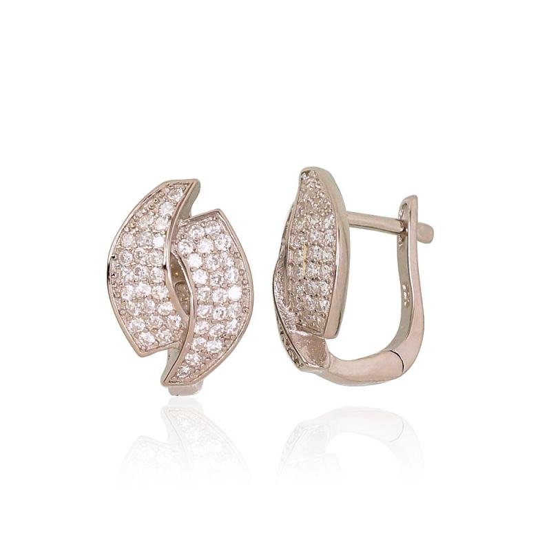 Silver earrings with 'english' lock, Silver 925°, Rhodium (Plating), Zirkons