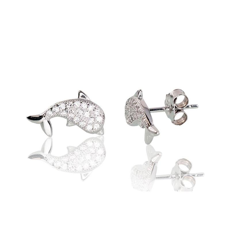 Silver stud earrings, Silver 925°, Rhodium (Plating), Zirkons