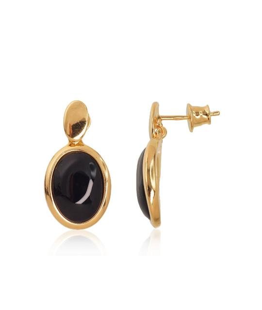 Silver earrings, Silver 925°, yellow gold (Plating), Onix