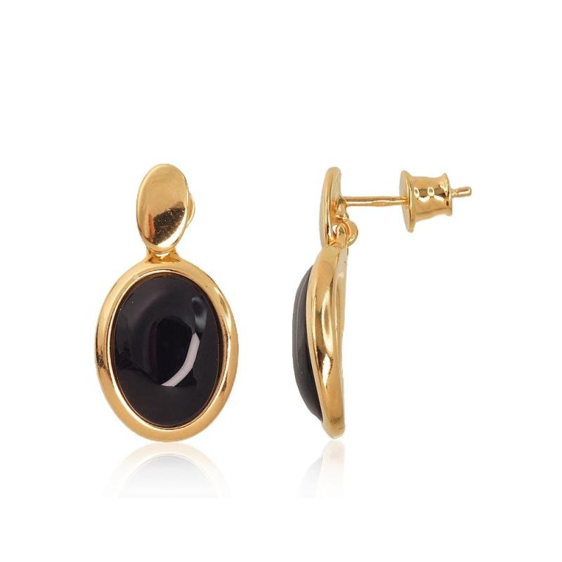 Silver earrings, Silver 925°, yellow gold (Plating), Onix