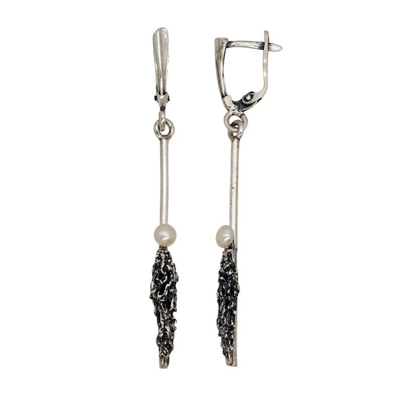 Silver earrings, Silver 925°, oxide (Plating), Fresh-water Pearl