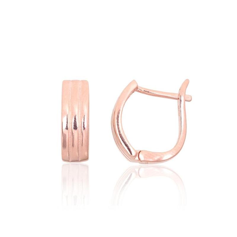 Silver earrings with 'english' lock, Silver 925°, red gold (Plating)