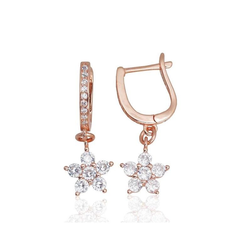 Silver earrings with 'english' lock, Silver 925°, red gold (Plating), Zirkons
