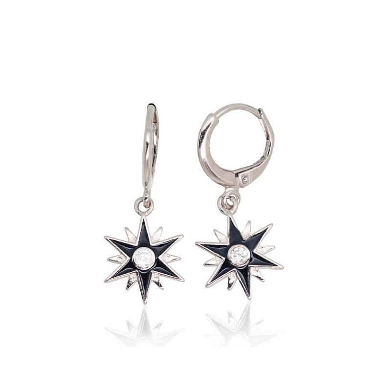 Silver earrings with 'english' lock, Silver 925°, Rhodium (Plating), Zirkons, Jewelery enamel