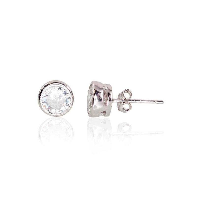 Silver stud earrings, Silver 925°, Rhodium (Plating), Zirkons
