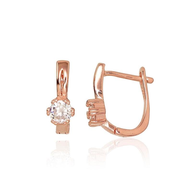 Silver earrings with 'english' lock, Silver 925°, red gold (Plating), Zirkons
