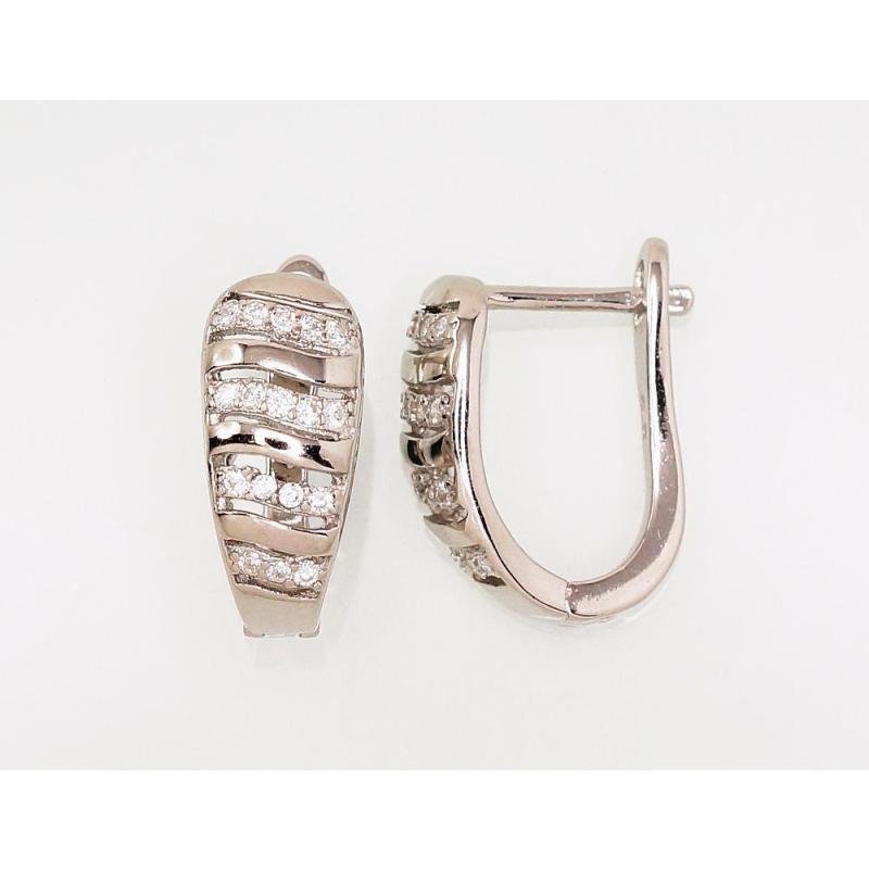 Silver earrings with 'english' lock, Silver 925°, Rhodium (Plating), Zirkons