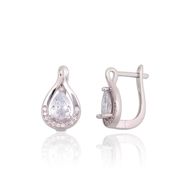 Silver earrings with 'english' lock, Silver 925°, Rhodium (Plating), Zirkons