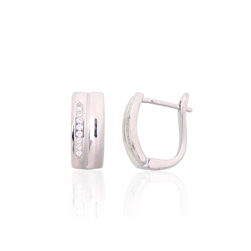 Silver earrings with 'english' lock, Silver 925°, Rhodium (Plating), Zirkons