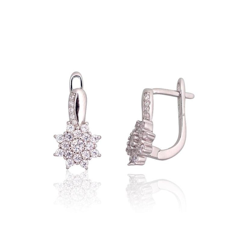 Silver earrings with 'english' lock, Silver 925°, Rhodium (Plating), Zirkons