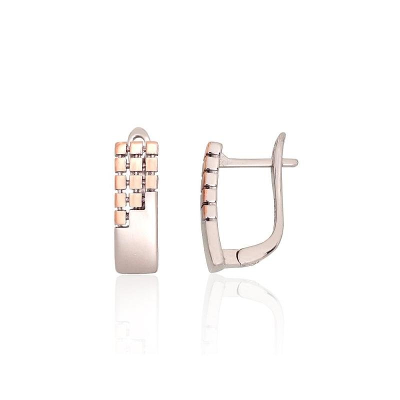 Silver earrings with 'english' lock, Silver 925°, red gold (Plating)/, Rhodium (Plating)