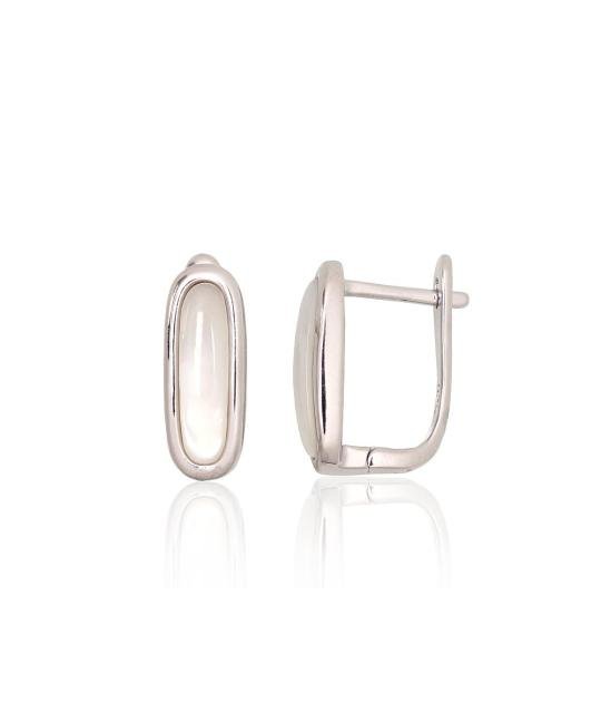 Silver earrings with 'english' lock, Silver 925°, Rhodium (Plating), Mother-of-pearl