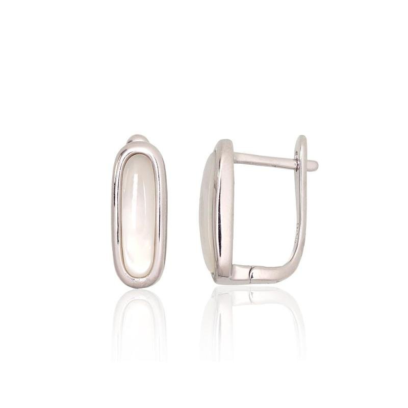 Silver earrings with 'english' lock, Silver 925°, Rhodium (Plating), Mother-of-pearl