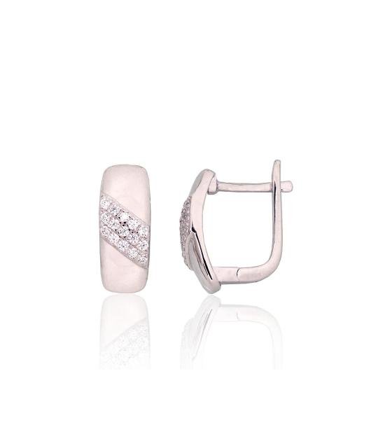 Silver earrings with 'english' lock, Silver 925°, Rhodium (Plating), Zirkons