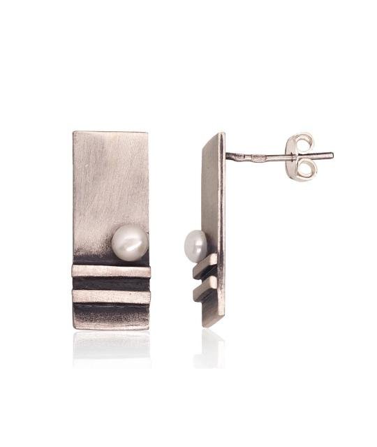 Silver earrings, Silver 925°, oxide (Plating), Fresh-water Pearl