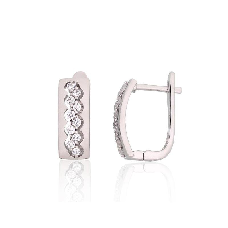 Silver earrings with 'english' lock, Silver 925°, Rhodium (Plating), Zirkons