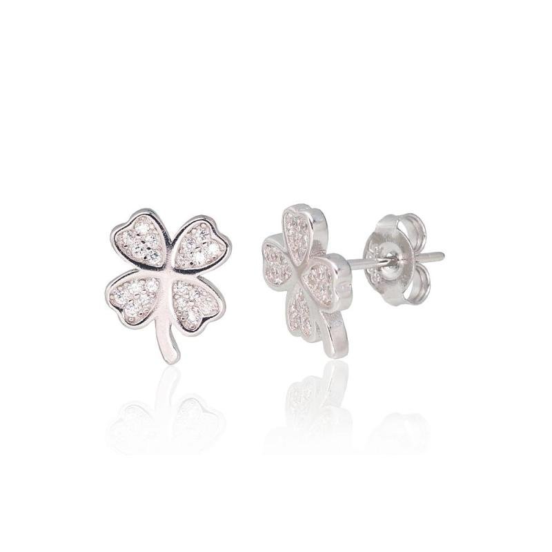 Silver stud earrings, Silver 925°, Rhodium (Plating), Zirkons