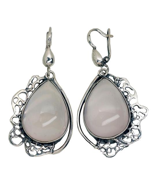 Серебряные серьги, Серебро 925°, оксид (покрытие), Розовый кварц