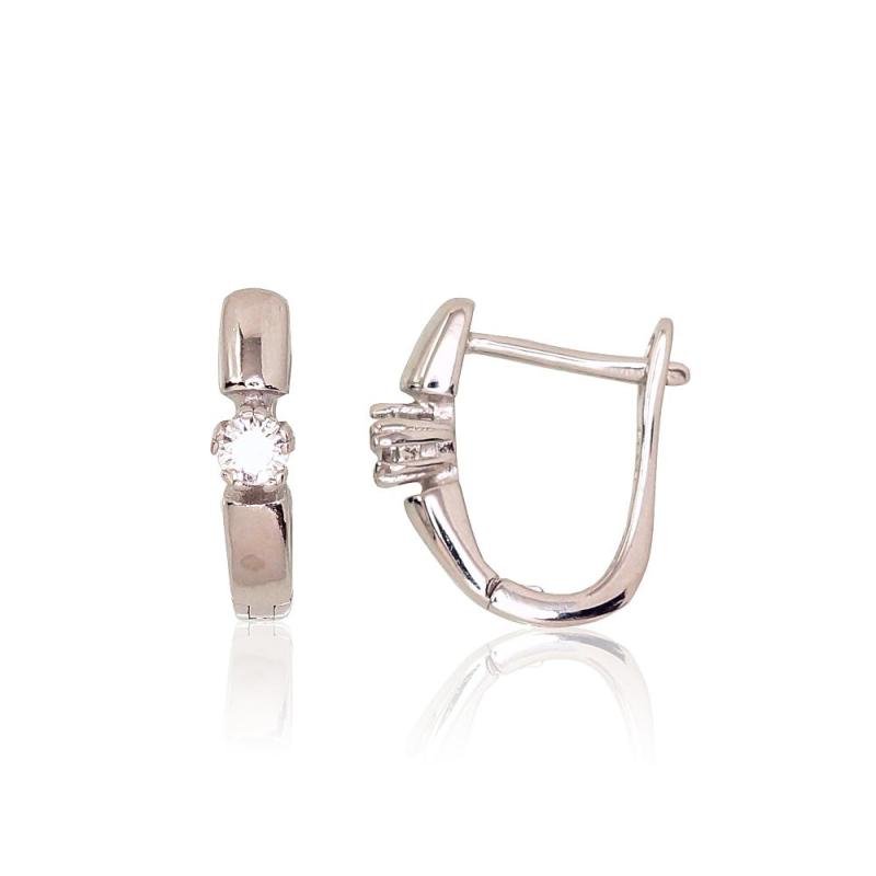 Silver earrings with 'english' lock, Silver 925°, Rhodium (Plating), Zirkons
