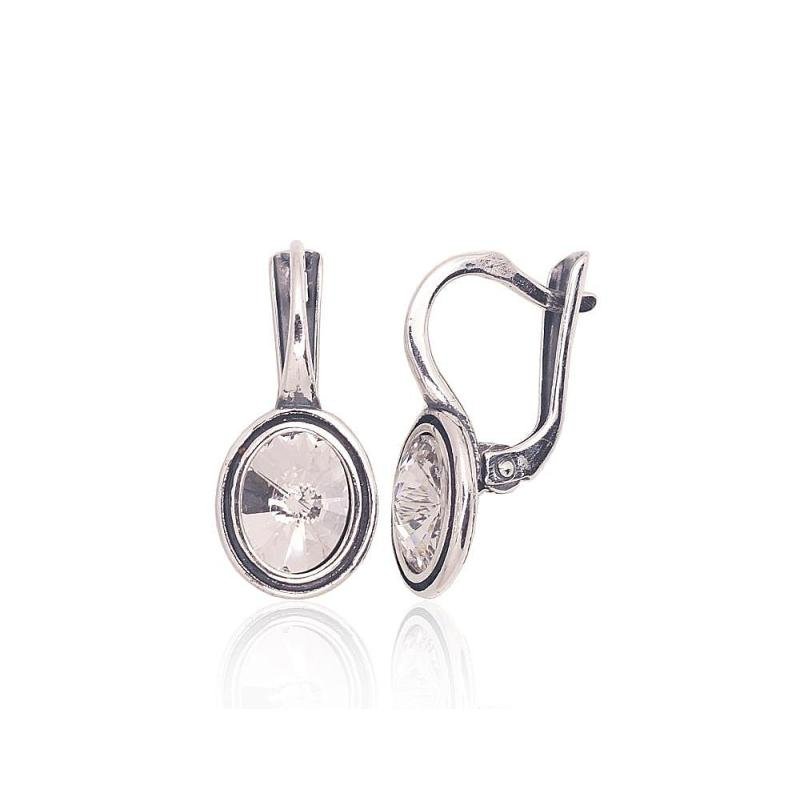 Silver earrings with 'english' lock, Silver 925°, oxide (Plating), Crystals