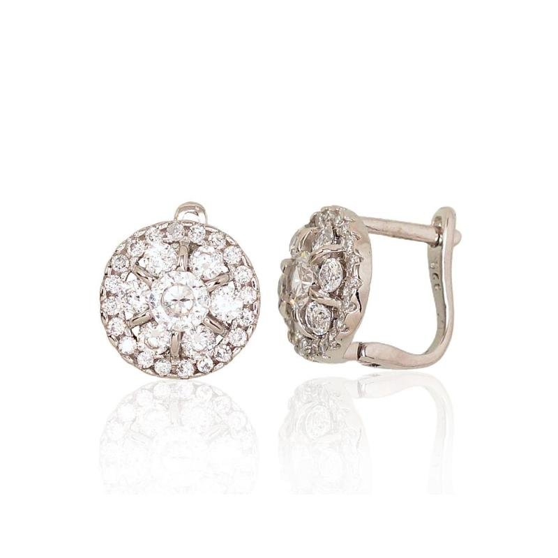 Silver earrings with 'english' lock, Silver 925°, Rhodium (Plating), Zirkons