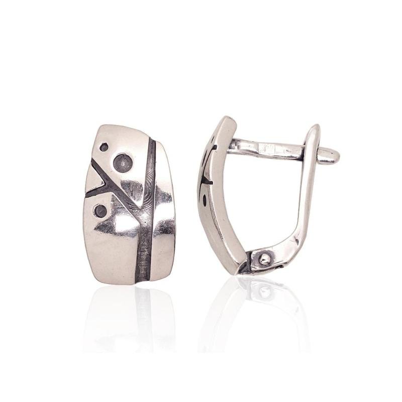 Silver earrings with 'english' lock, Silver 925°, oxide (Plating)
