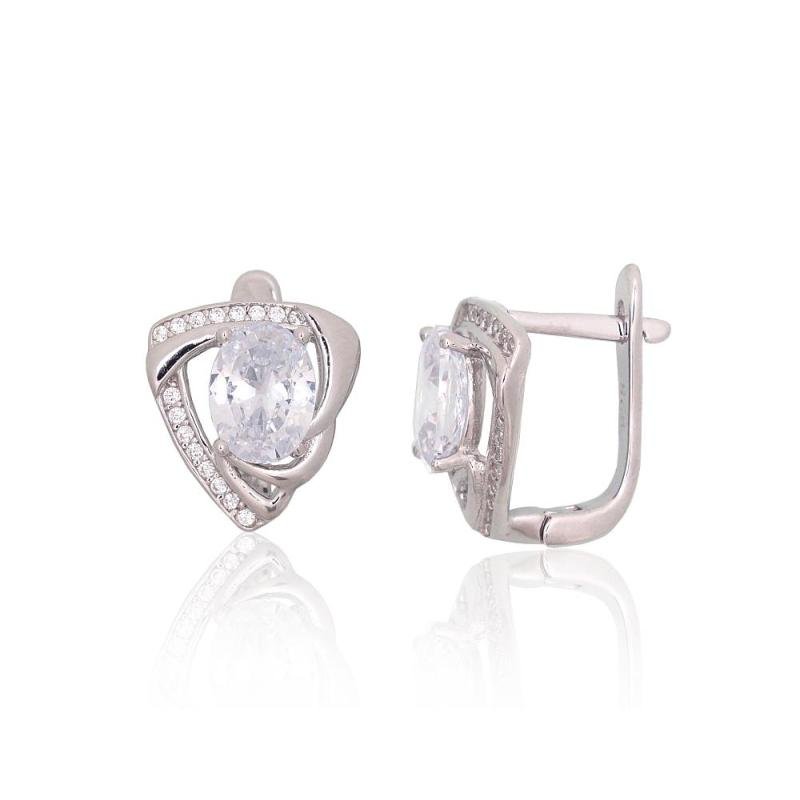 Silver earrings with 'english' lock, Silver 925°, Rhodium (Plating), Zirkons