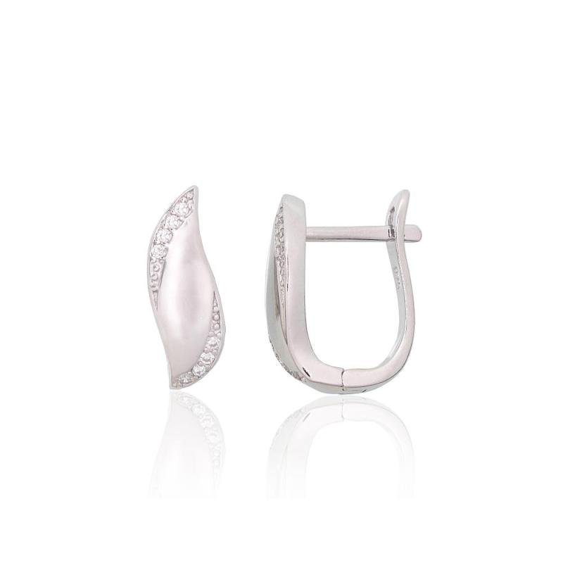 Silver earrings with 'english' lock, Silver 925°, Rhodium (Plating), Zirkons