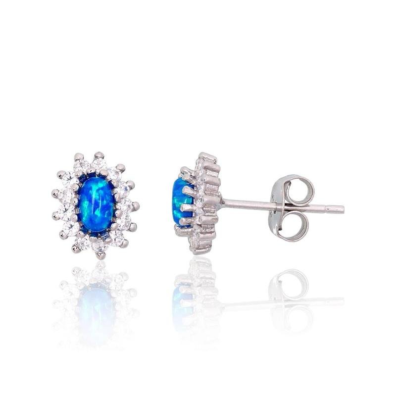 Silver stud earrings, Silver 925°, Rhodium (Plating), Zirkons, Opalit