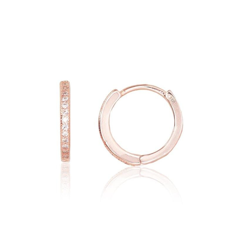 Silver hoop earrings, Silver 925°, red gold (Plating), Zirkons