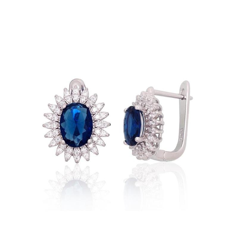 Silver earrings with 'english' lock, Silver 925°, Rhodium (Plating), Zirkons