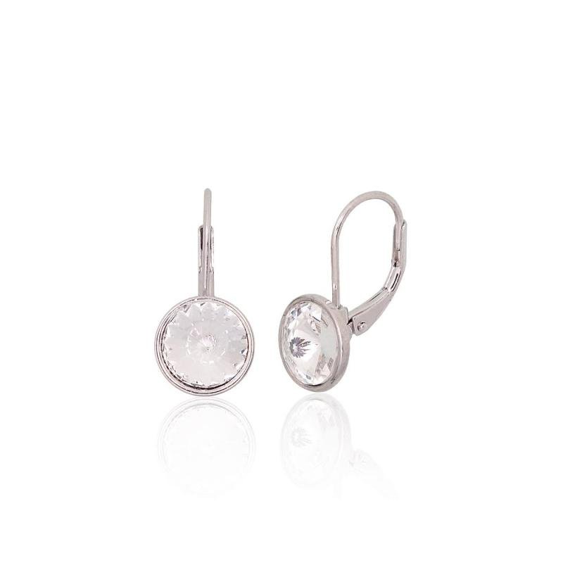 Silver earrings with 'english' lock, Silver 925°, Rhodium (Plating), Crystals