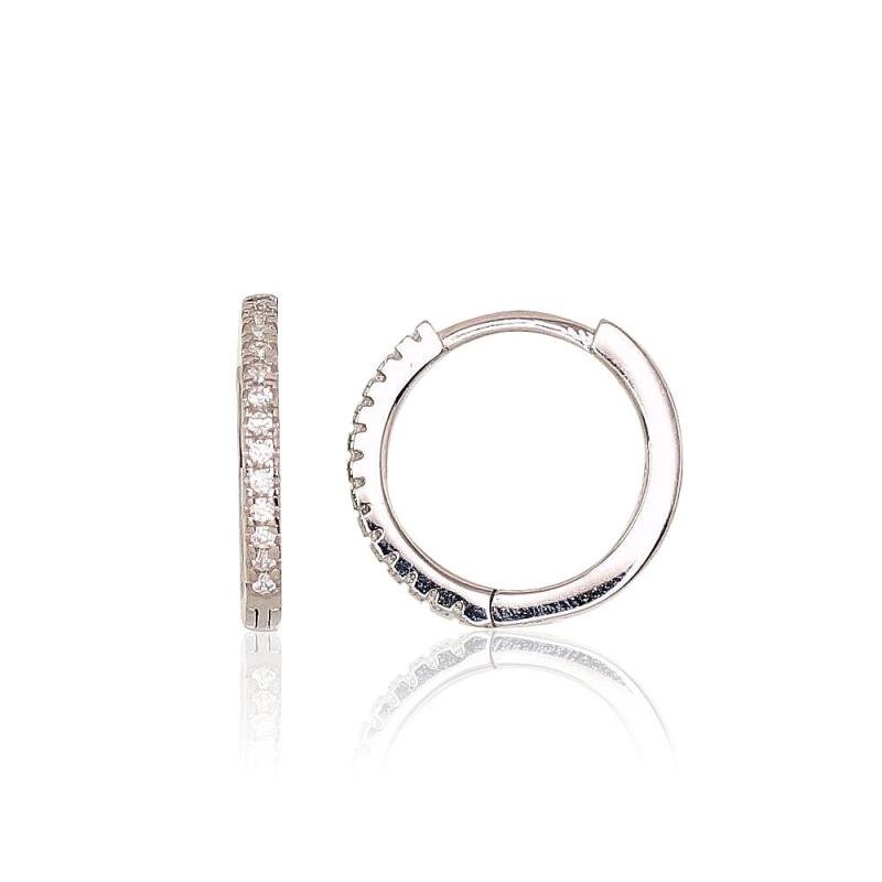 Silver hoop earrings, Silver 925°, Rhodium (Plating), Zirkons