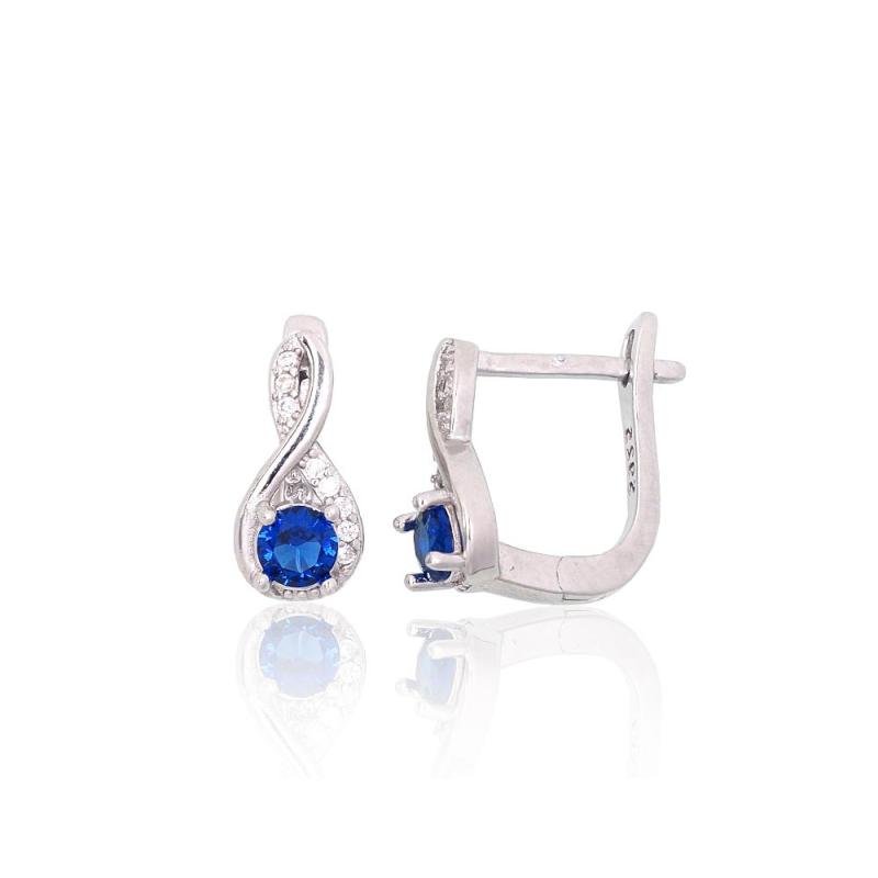 Silver earrings with 'english' lock, Silver 925°, Rhodium (Plating), Zirkons