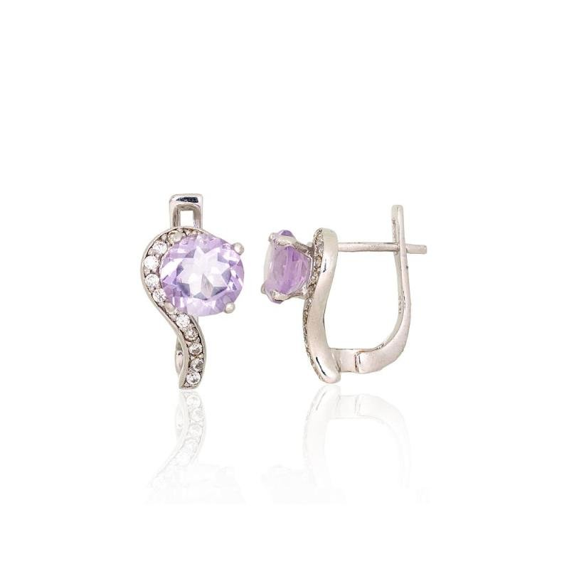 Silver earrings, Silver 925°, Rhodium (Plating), Zirkons, Amethyst