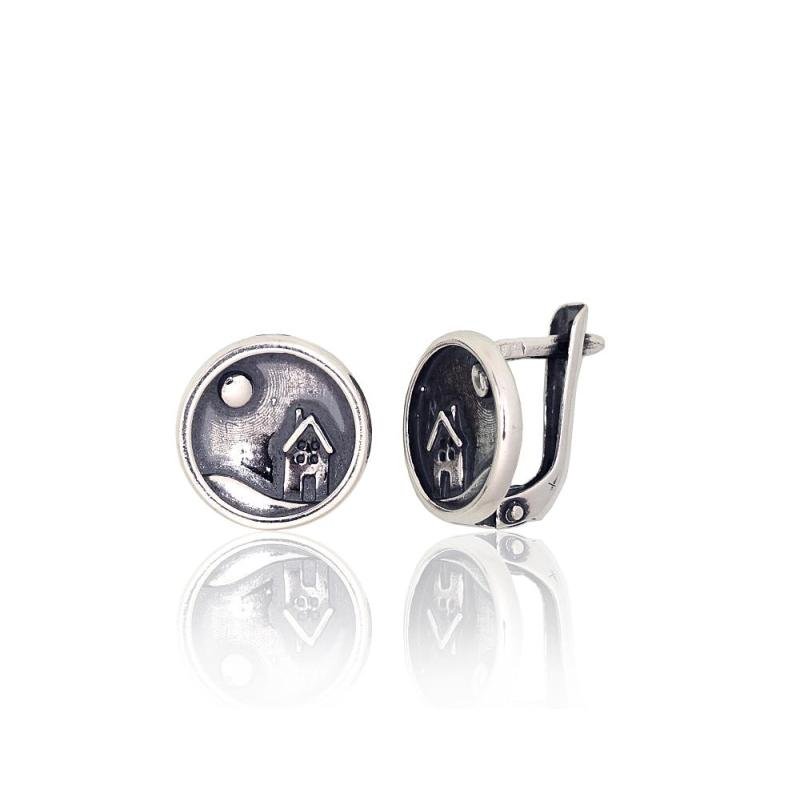 Silver earrings with 'english' lock, Silver 925°, oxide (Plating)