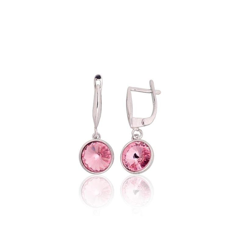 Silver earrings with 'english' lock, Silver 925°, Rhodium (Plating), Crystals
