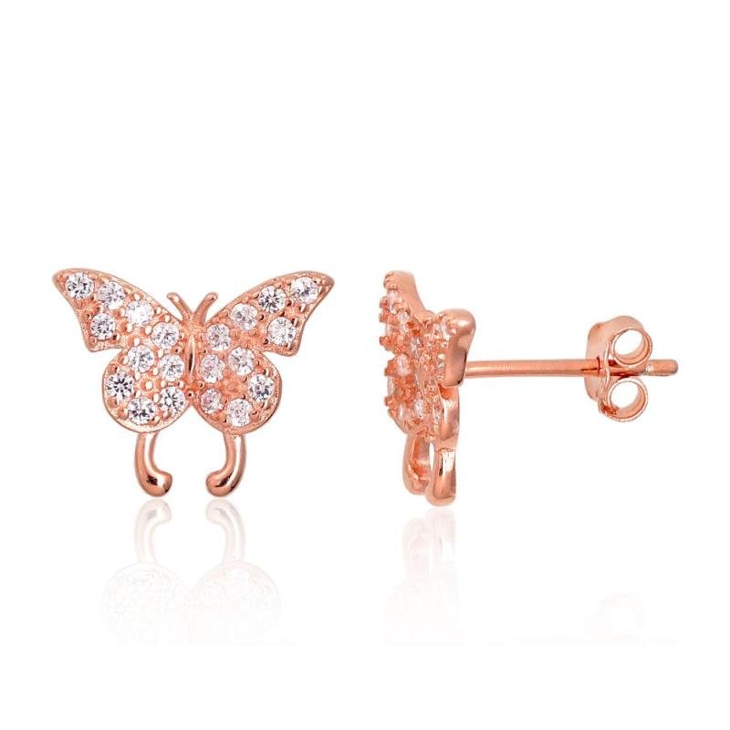 Silver stud earrings, Silver 925°, red gold (Plating), Zirkons