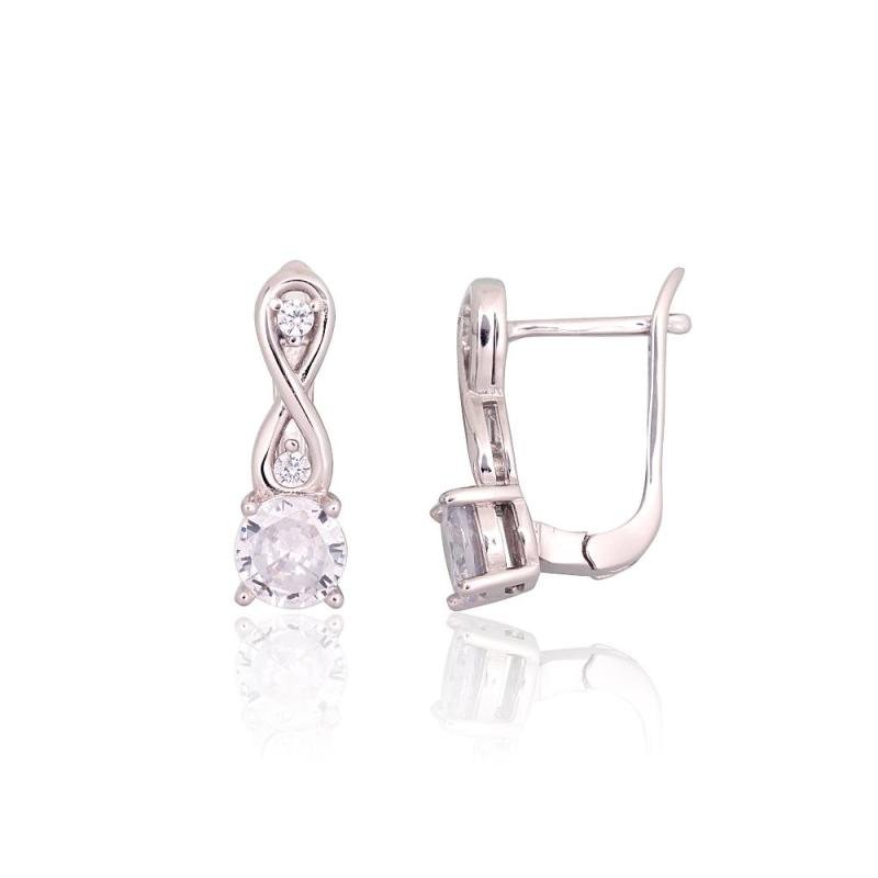Silver earrings with 'english' lock, Silver 925°, Rhodium (Plating), Zirkons