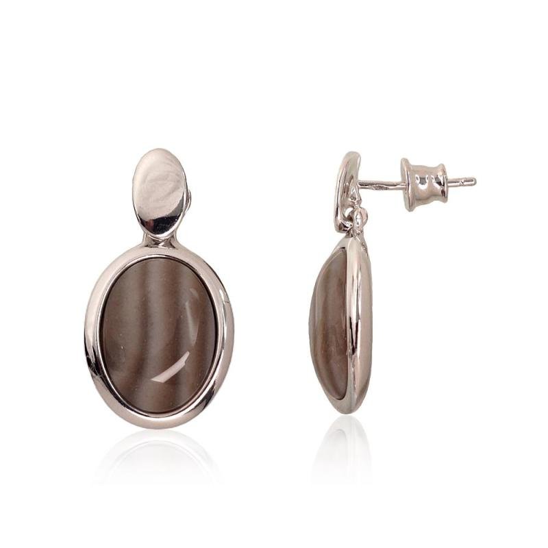 Silver stud earrings, Silver 925°, Rhodium (Plating), Flint