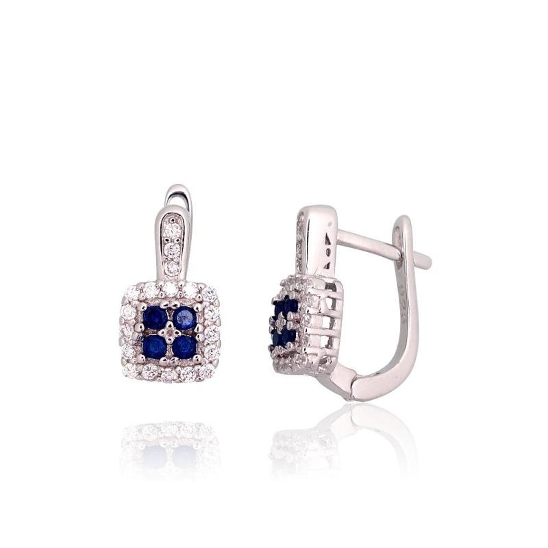 Silver earrings with 'english' lock, Silver 925°, Rhodium (Plating), Zirkons