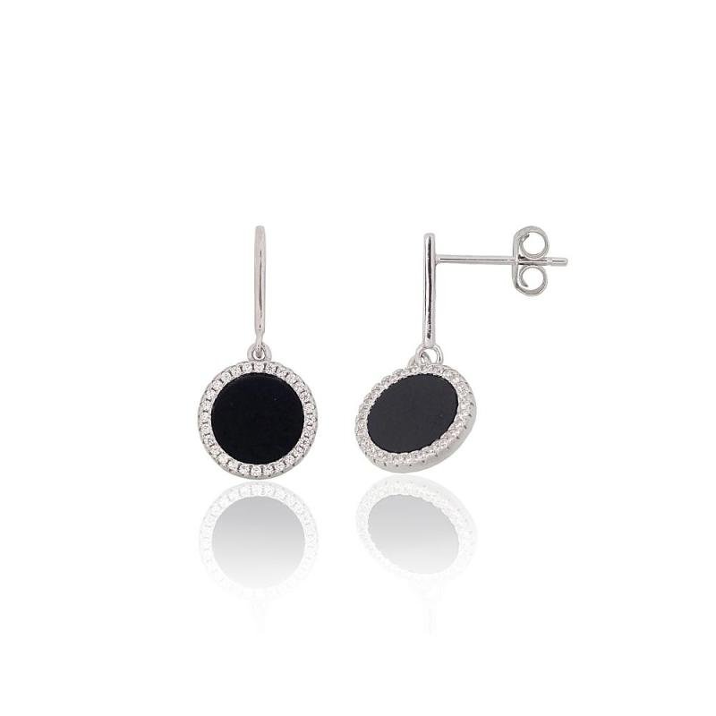 Silver stud earrings, Silver 925°, Rhodium (Plating), Zirkons, Onix