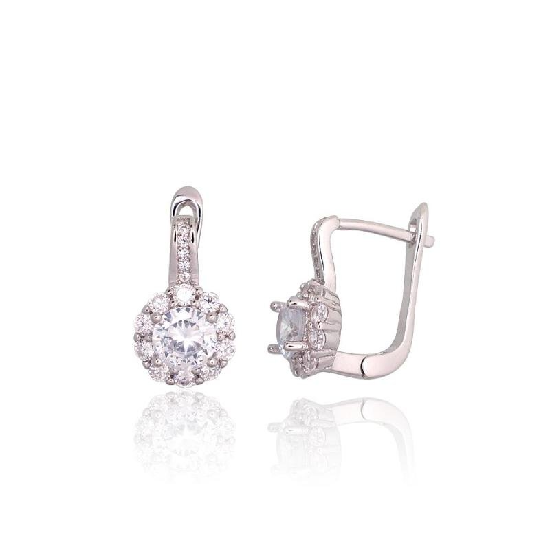 Silver earrings with 'english' lock, Silver 925°, Rhodium (Plating), Zirkons