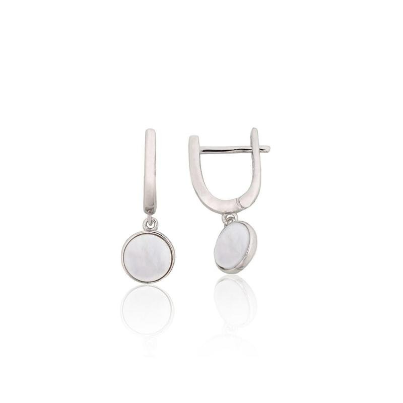 Silver earrings with 'english' lock, Silver 925°, Rhodium (Plating), Mother-of-pearl