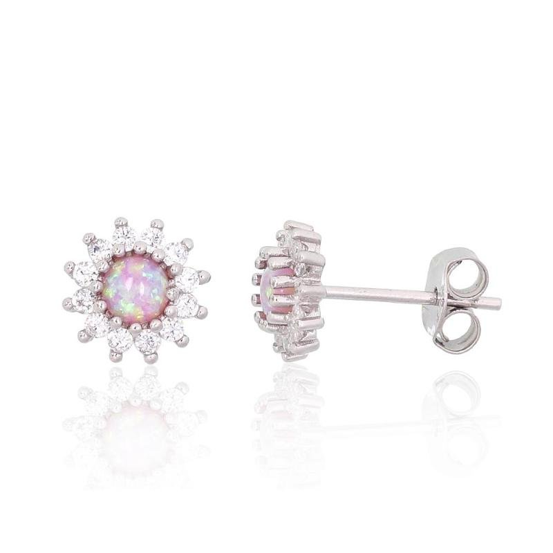 Silver stud earrings, Silver 925°, Rhodium (Plating), Zirkons, Opalit