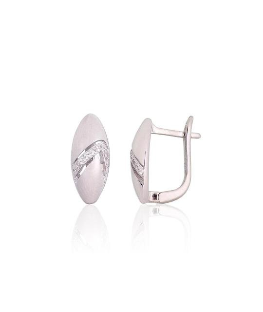 Silver earrings with 'english' lock, Silver 925°, Rhodium (Plating), Zirkons