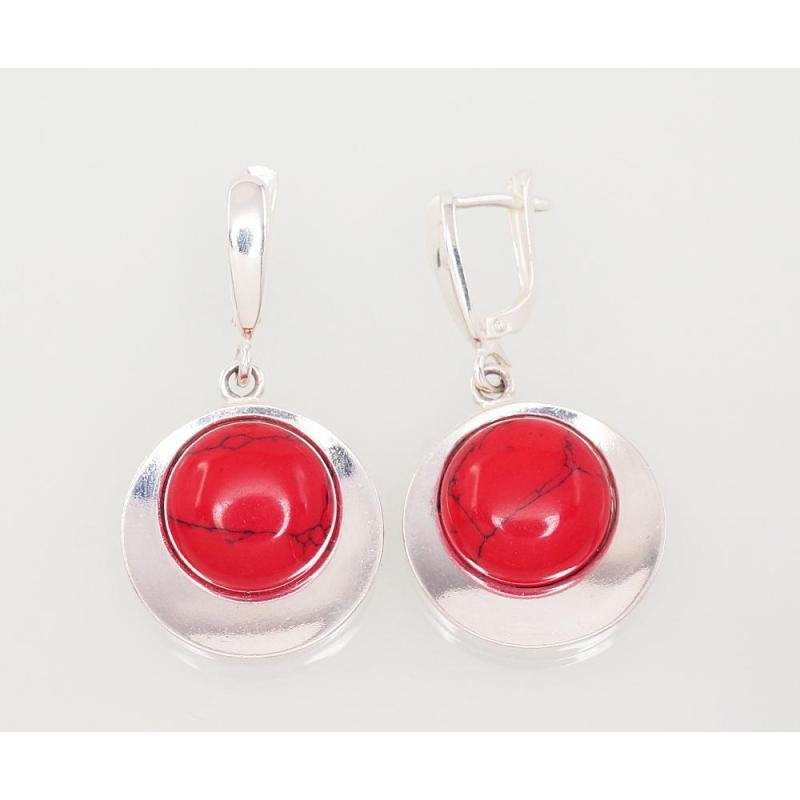 Silver earrings with 'english' lock, Silver 925°, Coral (Imitation)