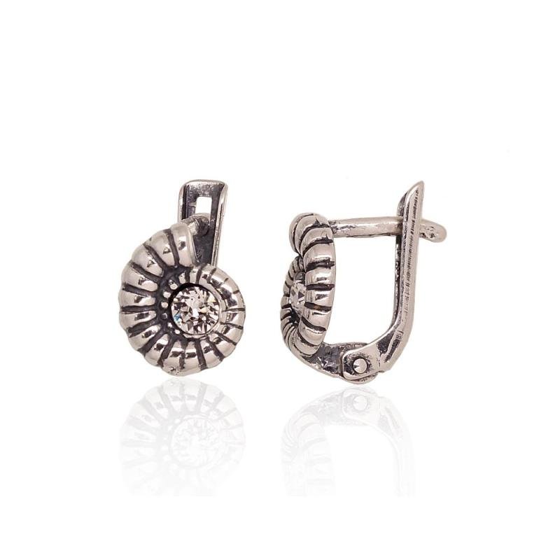 Silver earrings with 'english' lock, Silver 925°, oxide (Plating), Zirkons