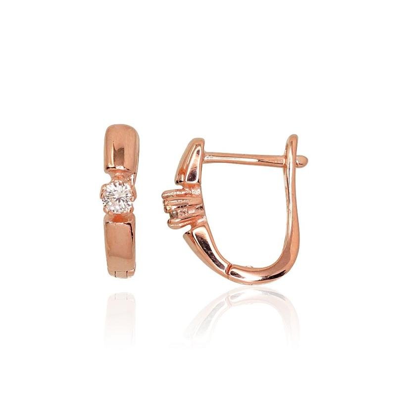 Silver earrings with 'english' lock, Silver 925°, red gold (Plating), Zirkons